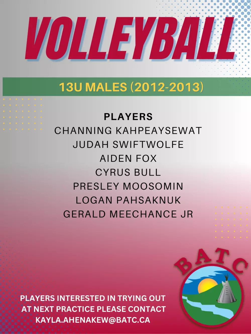 Team BATC Rosters are now posted under the BATC Athletics Tab